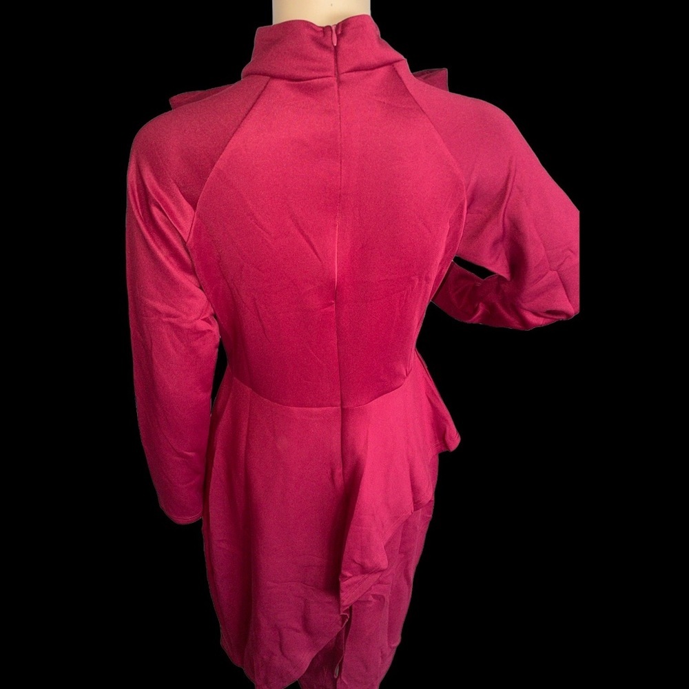 - Womens Tie Neck Bodycon Dress Red - Picture 4 of 11